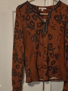 DR2 Rust Paisley Long-Sleeve Peasant Top